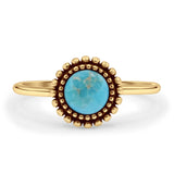 Minimalist 10mm Round Turquoise Beaded Ring 925 Sterling Silver
