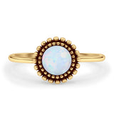 Minimalist 10mm Round Lab Created White Opal Beaded Ring 925 Sterling Silver