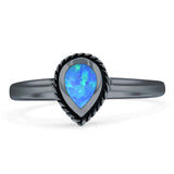Minimalist 7mm Lab Created Blue Opal Pear Teardrop Solitaire Ring 925 Sterling Silver