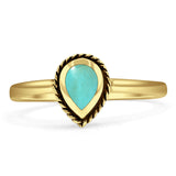 Minimalist 7mm Turquoise Pear Teardrop Solitaire Ring 925 Sterling Silver