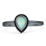 Minimalist 7mm Lab Created White Opal Pear Teardrop Solitaire Ring 925 Sterling Silver