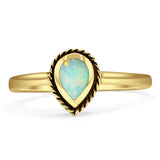Minimalist 7mm Lab Created White Opal Pear Teardrop Solitaire Ring 925 Sterling Silver