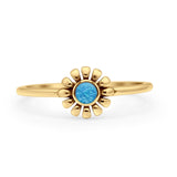 Round 7.5mm Lab Created Blue Opal Sunflower Ring Oxidized 925 Sterling Silver