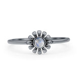 Round 7.5mm Moonstone Sunflower Ring Oxidized 925 Sterling Silver