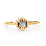 Round 7.5mm Moonstone Sunflower Ring Oxidized 925 Sterling Silver