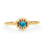 Round 7.5mm Turquoise Sunflower Ring Oxidized 925 Sterling Silver