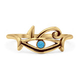 Round Lab Created Blue Opal Vintage Eye Of Horus Ring Oxidized 925 Sterling Silver