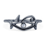 Round Moonstone Vintage Eye Of Horus Ring Oxidized 925 Sterling Silver