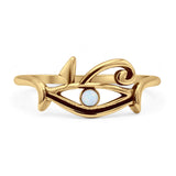 Round Lab Created White Opal Vintage Eye Of Horus Ring Oxidized 925 Sterling Silver