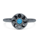 Moon Phases Ring 10mm Oxidized Round Lab Created Opal 925 Sterling Silver