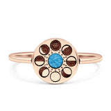 Moon Phases Ring 10mm Oxidized Round Lab Created Opal 925 Sterling Silver