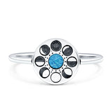 Moon Phases Ring 10mm Oxidized Round Lab Created Opal 925 Sterling Silver