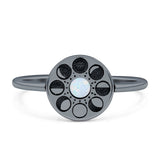 Moon Phases Ring 10mm Oxidized Round Lab Created Opal 925 Sterling Silver