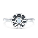 Moon Phases Ring 10mm Oxidized Round Lab Created Opal 925 Sterling Silver