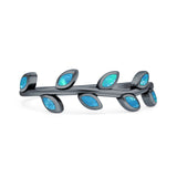 Minimalist 6mm Lab Created Blue Opal Leaf Band Oxidized Ring 925 Sterling Silver