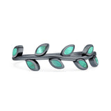 Minimalist 6mm Turquoise Leaf Band Oxidized Ring 925 Sterling Silver