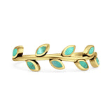 Minimalist 6mm Turquoise Leaf Band Oxidized Ring 925 Sterling Silver