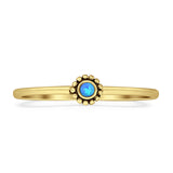 Round Lab Created Blue Opal Oxidized Beaded Ring 925 Sterling Silver