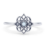 Round Lab Created White Opal Flower Ring Filigree Oxidized 925 Sterling Silver
