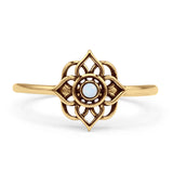Round Lab Created White Opal Flower Ring Filigree Oxidized 925 Sterling Silver