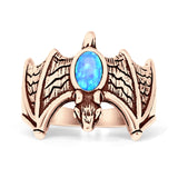 Oval 16mm Lab Created Blue Opal Flying Bat Oxidized Ring 925 Sterling Silver