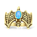 Oval 16mm Lab Created Blue Opal Flying Bat Oxidized Ring 925 Sterling Silver