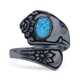 Oval Lab Created Blue Opal Vintage Spoon Ring Oxidized 925 Sterling Silver