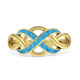 Minimalist 9.5mm Lab Created Blue Opal Twisted Infinity Ring 925 Sterling Silver