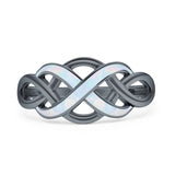Minimalist 9.5mm Lab Created White Opal Twisted Infinity Ring 925 Sterling Silver