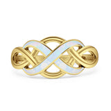 Minimalist 9.5mm Lab Created White Opal Twisted Infinity Ring 925 Sterling Silver