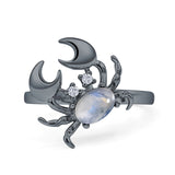 Minimalist 16.6mm Oval Moonstone & CZ Crab Ring 925 Sterling Silver