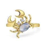Minimalist 16.6mm Oval Moonstone & CZ Crab Ring 925 Sterling Silver