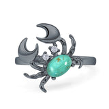 Minimalist 16.6mm Oval Turquoise & CZ Crab Ring 925 Sterling Silver