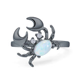 Minimalist 16.6mm Oval Lab Created White Opal & CZ Crab Ring 925 Sterling Silver