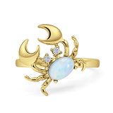 Minimalist 16.6mm Oval Lab Created White Opal & CZ Crab Ring 925 Sterling Silver