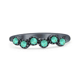 Two Stone 4mm Half Eternity Turquoise Band Oxidized Ring 925 Sterling Silver