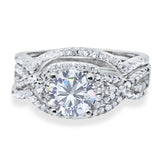 Three Piece Round Moissanite Infinity Shank Ring 925 Sterling Silver