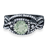 Round Natural Stone Three Piece Ring
