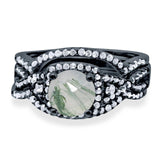 Round Natural Stone Three Piece Ring