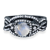 Round Natural Stone Three Piece Ring