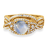 Round Natural Stone Three Piece Ring