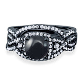 Round Natural Stone Three Piece Ring