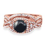 Round Natural Stone Three Piece Ring