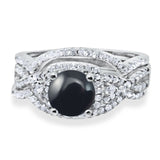 Round Natural Stone Three Piece Ring
