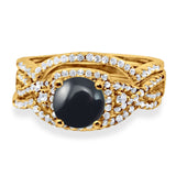 Round Natural Stone Three Piece Ring