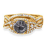 Round Natural Stone Three Piece Ring