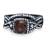 Round Natural Stone Three Piece Ring
