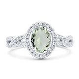 Vintage Style Oval Natural Green Amethyst Prasiolite Infinity Shank Ring 925 Sterling Silver