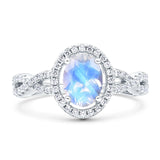 Vintage Style Oval Natural Moonstone Infinity Shank Ring 925 Sterling Silver