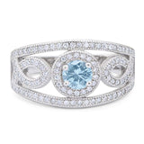 Art Deco Round Natural Aquamarine Infinity Shank Ring 925 Sterling Silver